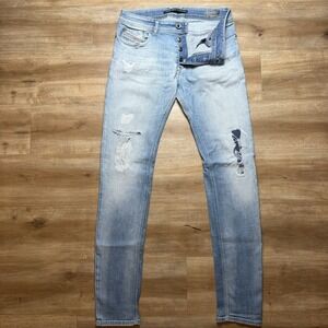 Diesel Sleenker Jeans Men 31x34 Blue Slim Skinny Patch Distress DNA Denim 0672I